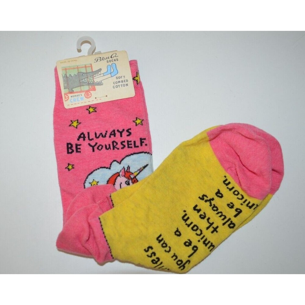 Blue Q Always Be Yourself Or Unicorn One Pair Crew Socks NEW Pink Cotton Blend